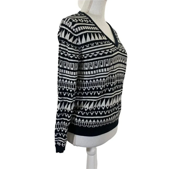Black and White Geometric Pattern 90s Sweater V Neck Womens Medium - Picture 4 of 7